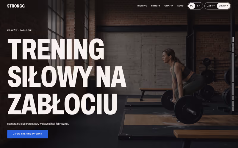 Górny fragment strony klubu treningowego STRONGG